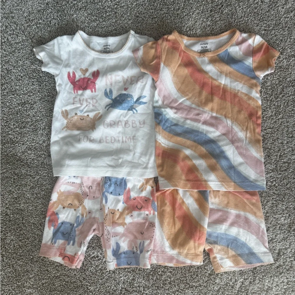 Carters Toddler Pajamas Bundle Shorts Tshirt Crab Rainbow Sleepwear Set size 3T - Picture 2 of 10